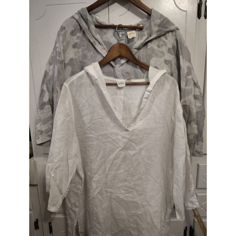 C&C California Gray Camo/White Linen Relaxed Fit Hoodie Tunic Size 1X Lot Of 2